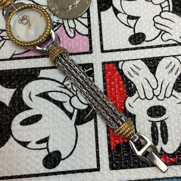 Disney Parks Minnie Mouse Two-Tone Bracelet Watch Mother of Pearl Dial